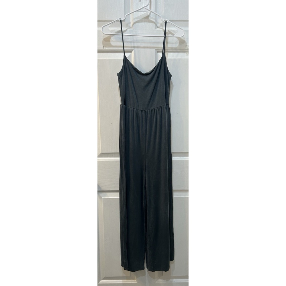 Quince Jumpsuit Womens L Dark Olive Wide Leg Spaghetti Strap Jersey Stretch